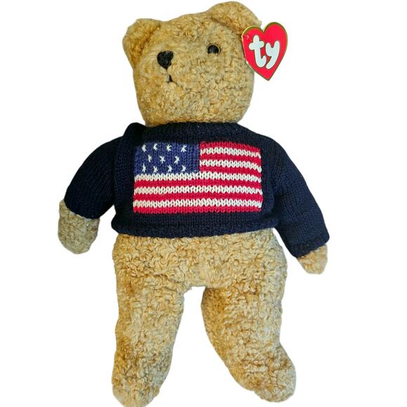 NOT FOR SALE - RESERVED FOR MARY Vintage Ty Tan Teddy Bear American Flag Sweater - Picture 2 of 8